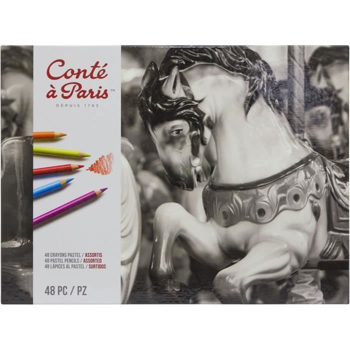 CONTE A PARIS Assortiment 48 crayons pastel Boîte métal Cdiscount