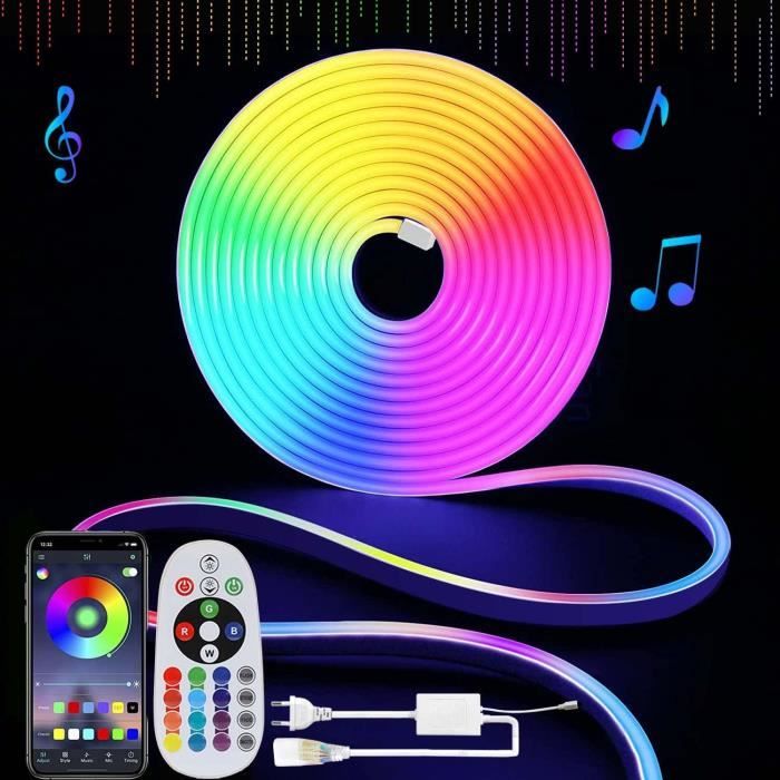 Rgb Neon Ruban Led 5M, 220V Bande Led Flexible Ip65 Étanche Multicolore  Ruban Led Par App, Télécommande, Synchronisation De M[u1072] - Cdiscount  Maison