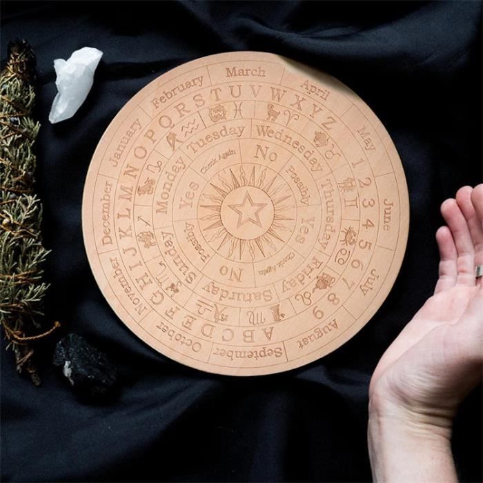 BESPORTBLE Grande Planche à Pendule En Bois Noir – 25x25 Cm, Divination Avec Symboles Gravés, Décoration Spirituelle