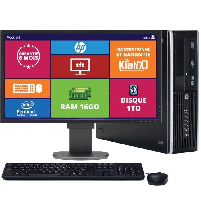 ordinateur de bureau HP elite 8200 pentium intel dual core 16 go ram 1 to disque durpc avec écran 22 poucesw7