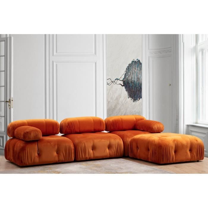 Canapé modulable 3 places Orange Tissu Luxe