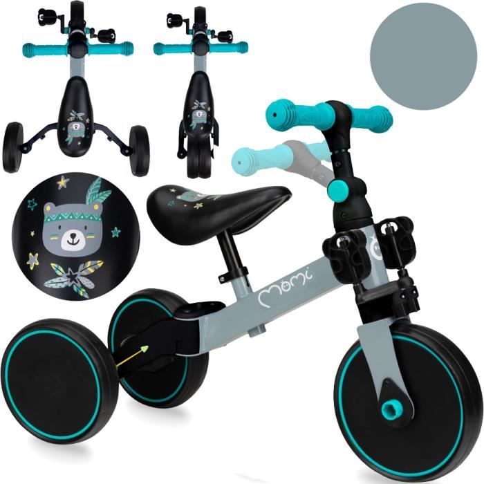 MoMi LORIS 4en1 Velo Bebe Draisienne tricycle evolutif pedales Gris turquoise Cdiscount Jeux Jouets