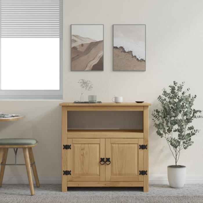 Meuble TV - MOTHINESSTO - Gamme Corona - Bois de pin massif - 80x43x78 cm - Ethnique