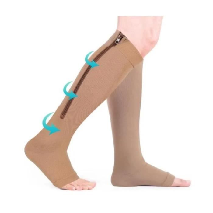 Bas de contention - Compression - Fermeture éclair - Beige - Mixte