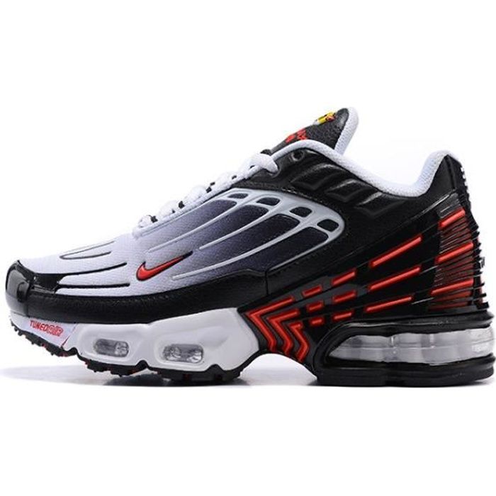 Baskets TN Plus 3 Enfant Nike Noir Blanc Rouge Synthetique Lacets Caoutchouc Noir blanc rouge Cdiscount Chaussures