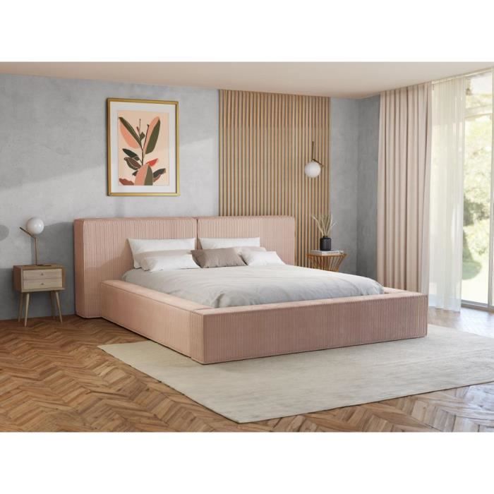 lit coffre 180 x 200 cm - velours côtelé - rose - timano de pascal morabito