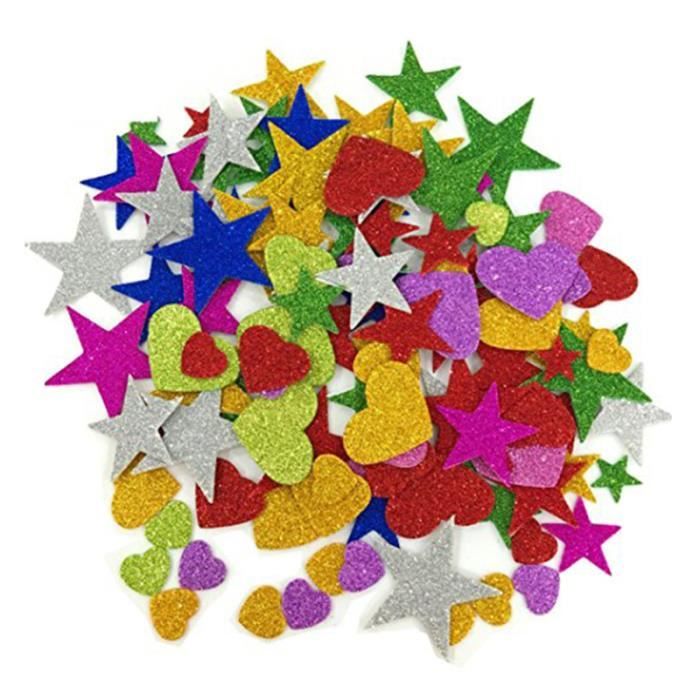 Apli 13484 - Lot 50 Cœurs Mousse Adhésive Pailletée Multicolore Pour Loisirs Créatifs