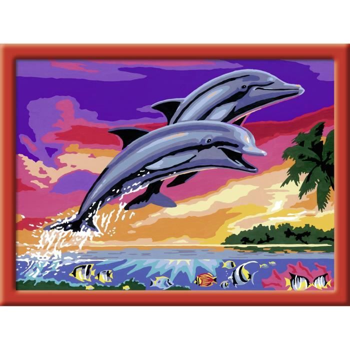 Ravensburger – Numéro d’Art Petit Format–Dauphins Joueurs–Loisir