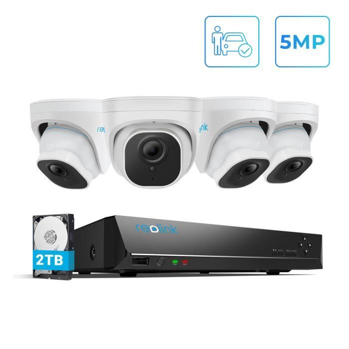 Caméra de surveillance Reolink 5MP POE dômes +8CH NVR avec 2To intégré - Vision nocturne IR - Étanche IP66