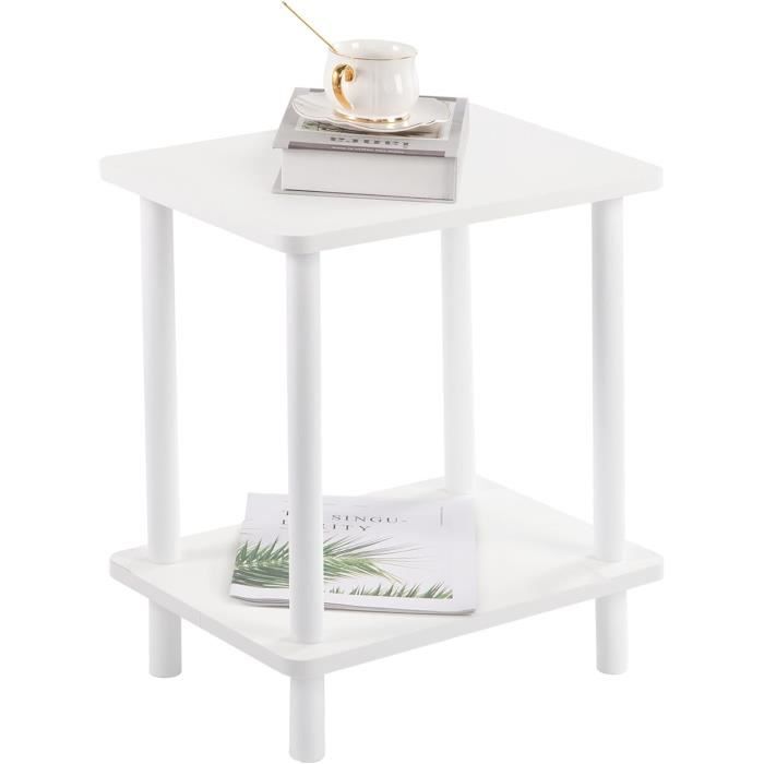 Table D'Appoint 3 Niveaux Shinoske - Table De Chevet Blanche Avec Étagères Treillis 40x30x57cm