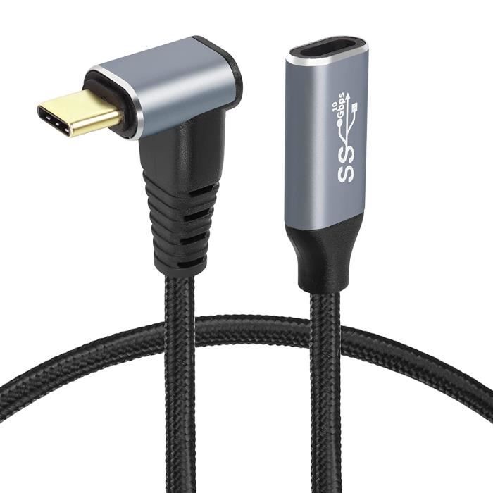 Rallonge USB 3.0 à Angle Droit – Mâle Vers Femelle – 23 Cm – Noir – Pour Optimiser L'espace Derrière L'ordinateur