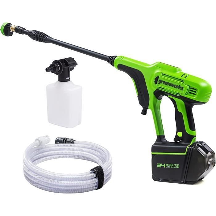 Greenworks G24PW Nettoyeur Haute Pression Sans Fil 24V – 24 Bars – 180 L/h – Portable – Bouteille Détergent – Sans Batterie Ni Chargeur