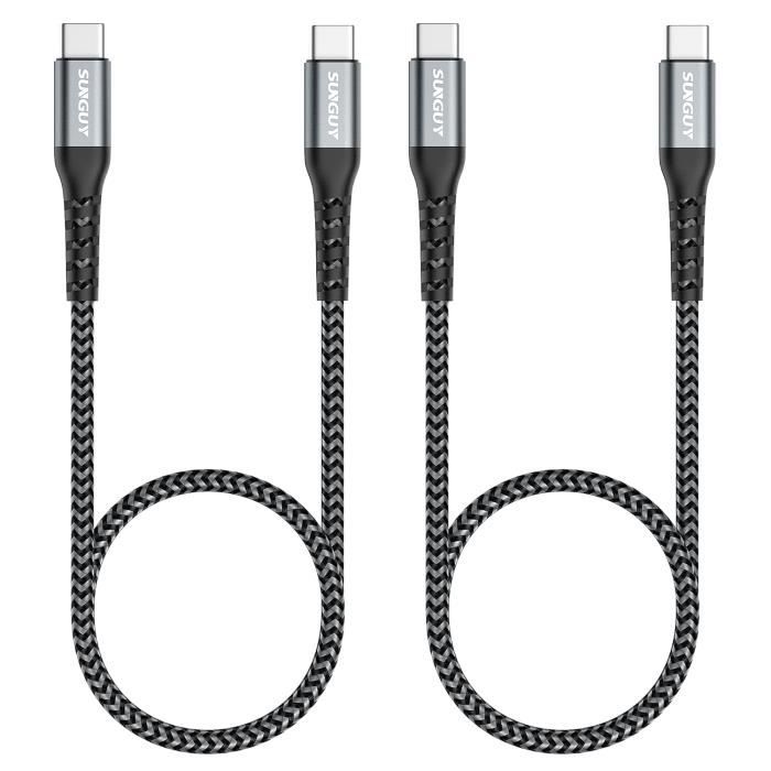 2 Câbles USB-C PD 3.0 PPS 60 W – 2 Mètres, Charge Rapide Et Transfert De Données USB 2.0 – Compatible IPhone, Galaxy, MacBook, IPad Pro, Switch