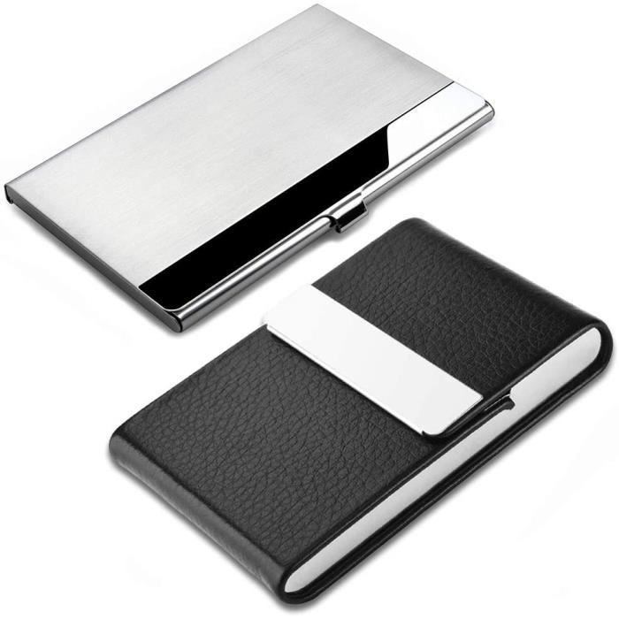 Étuis Fins Pour Cartes De Visite - Lot De 22 En Métal Et Cuir - Porte-cartes Professionnel Avec Fermeture Magnétique - Noir
