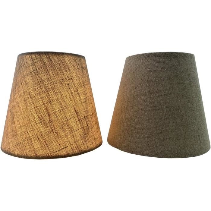 Lot De 2 Abat-jour Tissu Gris Pour Ampoule E14 - 11.2x15.2x14cm, Fer, Pour Lustre, Lampe De Chevet