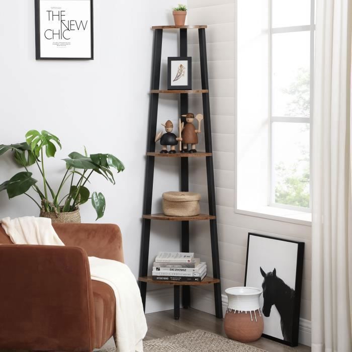 Étagère D'angle HOOBRO 5 Niveaux - Style Industriel - Métal Et Bois - 115 Cm