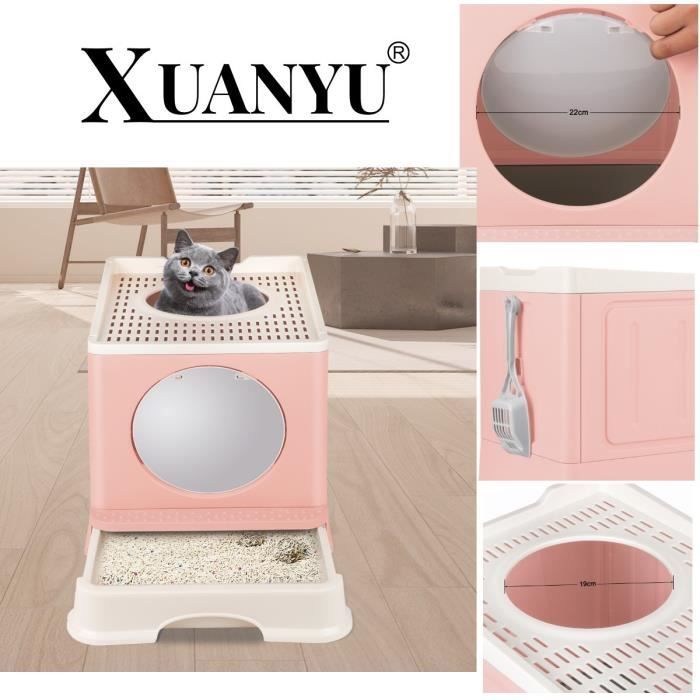 Meilleurs prix pour XUANYU Bac à Litière Fermé avec Entrée par Le Haut et Couvercle à Trous , Pelle Incluse pour Chat, XXL (rose)