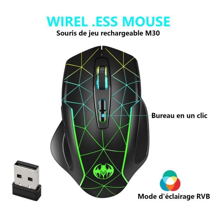 Souris de chargement sans fil 2.4G Souris pour ordinateur portable Gestion de la batterie Souris de jeu sans fil