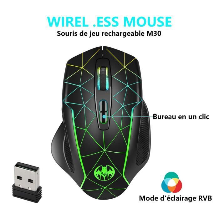 Souris sans fil 2.4G USB Rechargeable Bluetooth RVB Souris silencieuse avec  rétroéclairage pour ordinateur portable iPad Noir