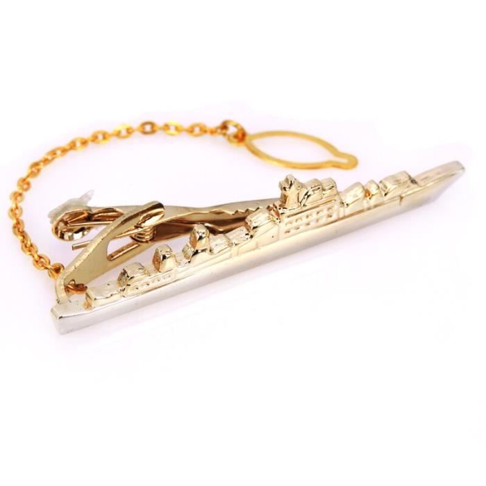 Pince à Cravate Vintage Motif Bateau De Croisière - Doré Et Argenté, Comme Neuve