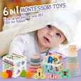 ACELIFE Jouet bébé 6 en 1 Jouet Montessori pour 1 2 3 ans blocs à empiler jouet à tirer bacs sensoriels bébé jouet à ventouse-1