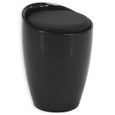 Tabouret DANIEL pouf rond coffre de rangement panier à linge siège avec assise rembourrée noir, structure en plastique noir-1