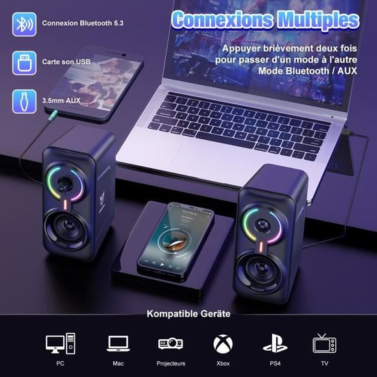Trust Gaming GXT 612 Cetic Enceinte PC 2.0 Bluetooth + 3.5mm, 18W