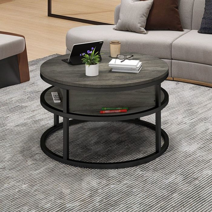 Table Basse Ronde En Bambou HOMCOM - Avec Rangement Coulissant Et Plateau - Ø60x45cm - Style Naturel