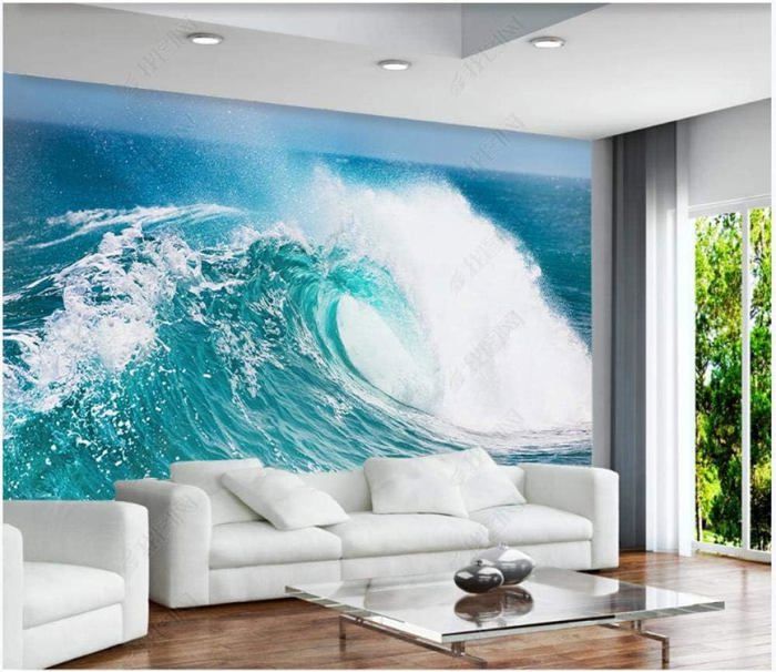 Papier Peint 3D Soie Murales Mer Vague Océan Vague Art Salon Papier ...