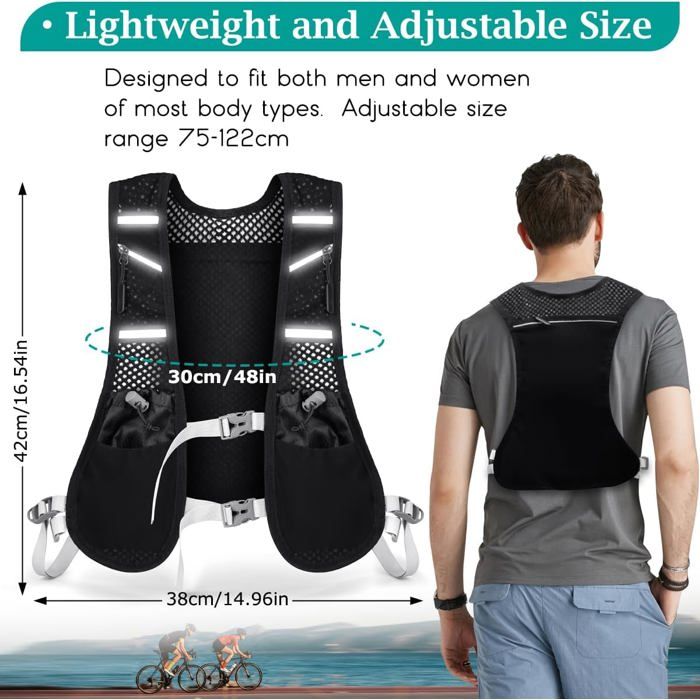 Gilet Running Réfléchissant Gilet D'hydratation Running Trail - 6 Poches Flasque 500ml - Réfléchissant Unisexe - Course Randonnée Sac De Trail