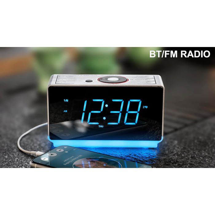 Radio-Réveil Avec Haut-Parleur Bluetooth - Grand écran LED Réglable, Radio FM, Minuterie Sommeil (Batterie 2200mAh)