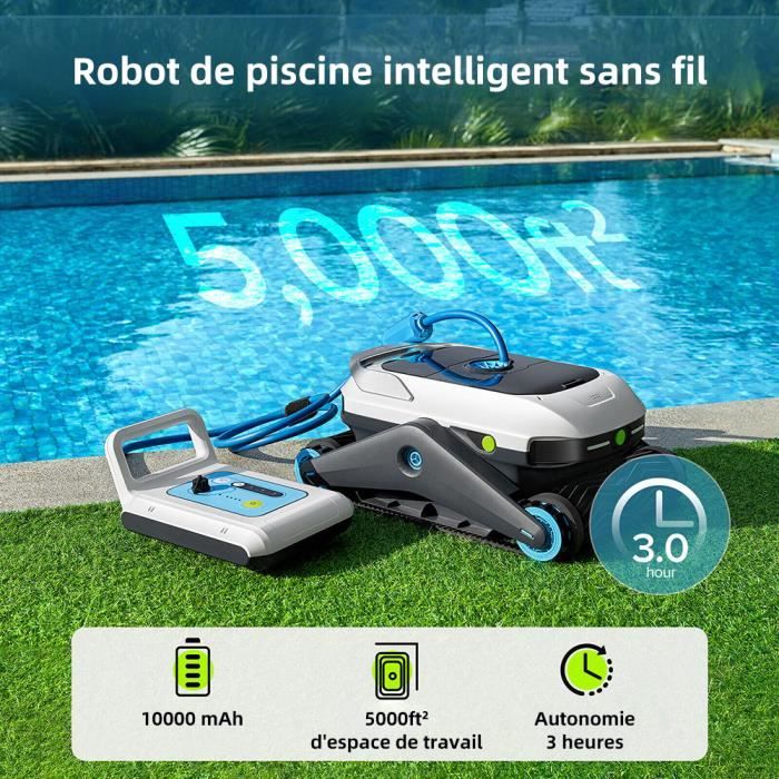 Robot Piscine Fond et Parois,Robot Piscine sans fil Radar à ultrasons  Navigation Intelligente,Autonomie 180 min Jusqu'à 450m² - Cdiscount Jardin