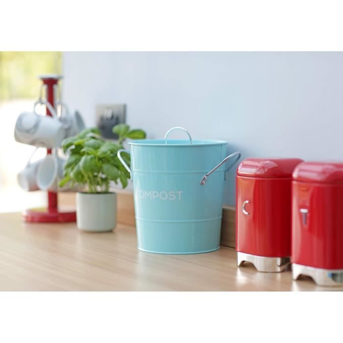 JE CHERCHE UNE IDEE ME0026 10 Litre Metal Compost Bin Painted Metal Vintage Look Large Capacity 10 Litre Lid with Filter Convenient Carry Handle JE CHERCHE UNE IDEE ME0026 10 Litre Metal Compost Bin Painted Metal Vintage Look Large Capacity 10 Litre Lid with Filter Convenient Carry Handle