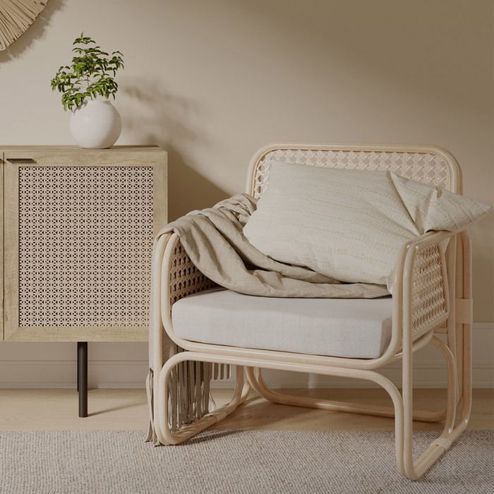 Fauteuil en rotin avec accoudoirs, design Boho Bali - Leta Blanc ...
