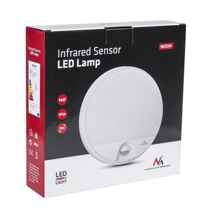Lampe LED Maclean avec détecteur de mouvement PIR murale intérieur /  extérieur IP65 4000K blanc neutre