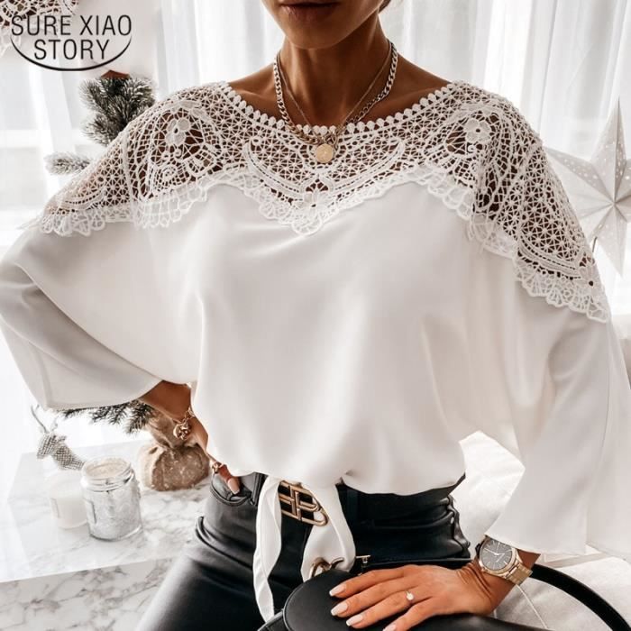 Blouse femme Nouveau automne dentelle blanc Blouse femmes o cou au Crochet a manches longues chemise broderie Type WHITE Blanc Cdiscount Pret a Porter