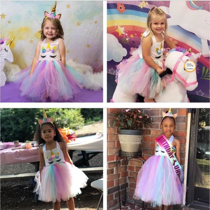 Robe Licorne Arc en ciel pour Fille WANBASION Princesse Tutu Polyester et Mesh Rose Cdiscount Jeux Jouets