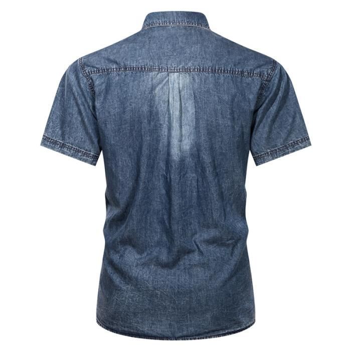 Chemise en Jean Homme Manches Courtes Casual Ete Avec Poches Couleur Unie Bleu clair Cdiscount Pret a Porter