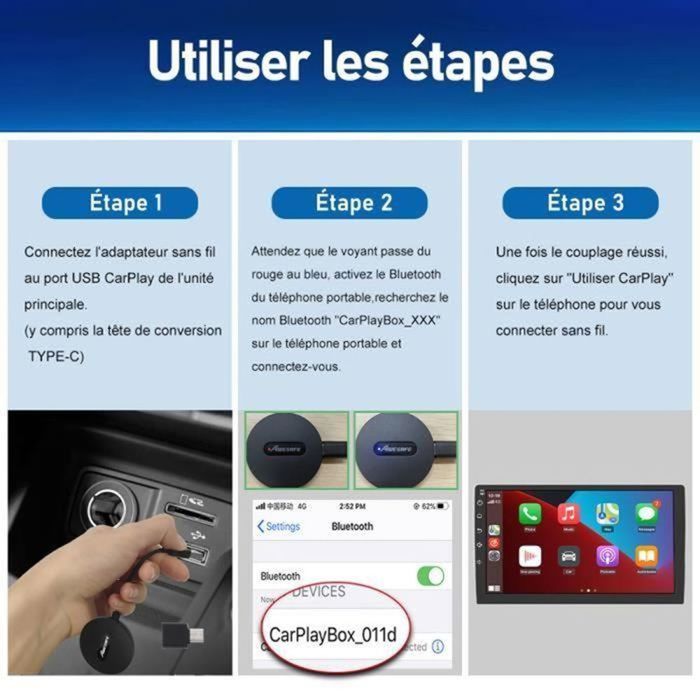 CarPlay sans fil pour iphone Connexion Automatique sans fil Bluetooth Siri  IOS 15 pour Audi Mercedes Volvo Volkswagen - Cdiscount Auto