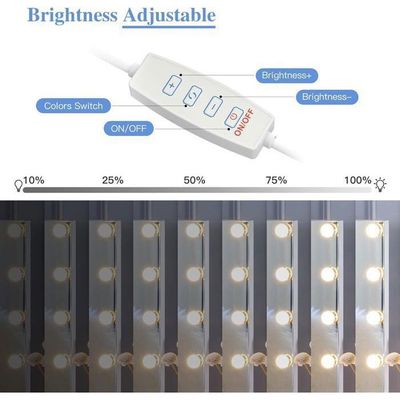 Kit LED Pour Miroir De Vanité Hollywood - 10 Ampoules USB - 3 Couleurs & 10 Luminosités - 5.2 M De Longueur - Sans Miroir