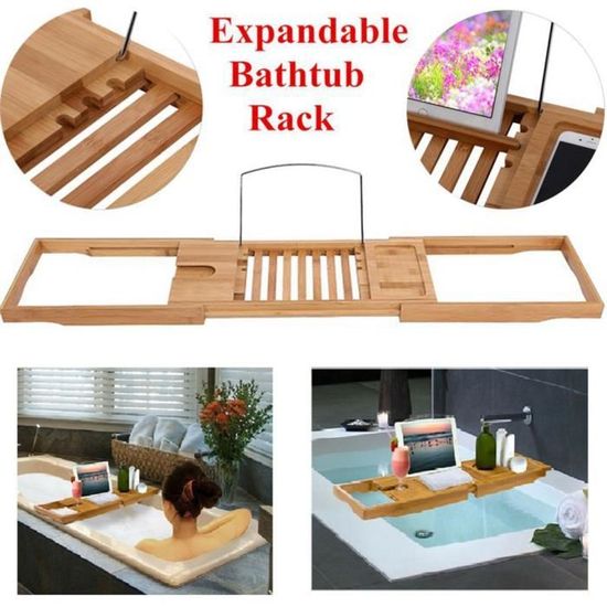 Tablette De Baignoire En Bambou Extensible SONGMICS - Avec Porte-gobelet Et Porte-savon