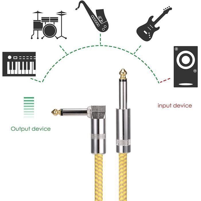 Cable de 3m Guitare Electrique Jack 6.5mm, Stéréo Plaqué Or Mâle mâle -  Cdiscount Instruments de musique