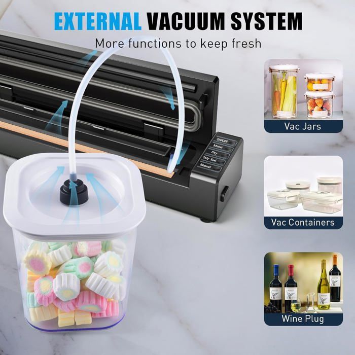 Machine Sous Vide Alimentaire 5 En 1 100W Appareils De Mise Sous Vide Pour Aliments Secs Et Humides Avec Couteau De Coupe 2 Sacs So - Electroménager