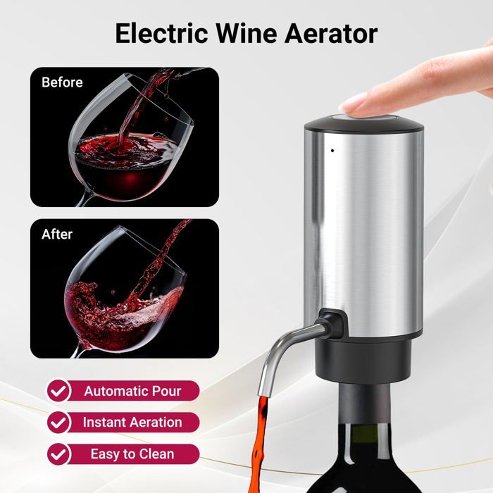 FOHERE Tire Bouchon Électrique Rechargeable, Ouvre Bouteille Electrique avec Socle Chargeur, Coupe-Capsule, Aérateur de Vin, Bouchon en silicone sous vide, Câble USB FOHERE Tire Bouchon Électrique Rechargeable, Ouvre Bouteille Electrique avec Socle Chargeur, Coupe-Capsule, Aérateur de Vin, Bouchon en silicone sous vide, Câble USB
