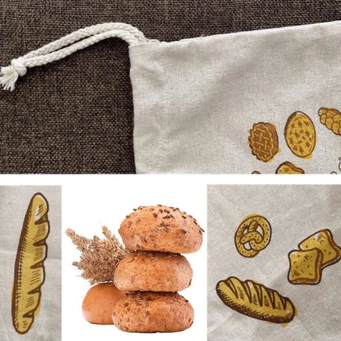 Sacs à Pain En Coton Réutilisables – Lot De 2 – Fermeture Cordon – Pour Baguette, Fruits, Légumes