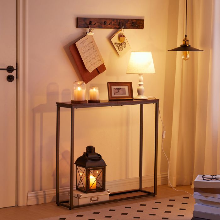 HOOBRO Table Console Étroite Style Industriel - Meuble Entrée Marron Rustique 75x24x75cm
