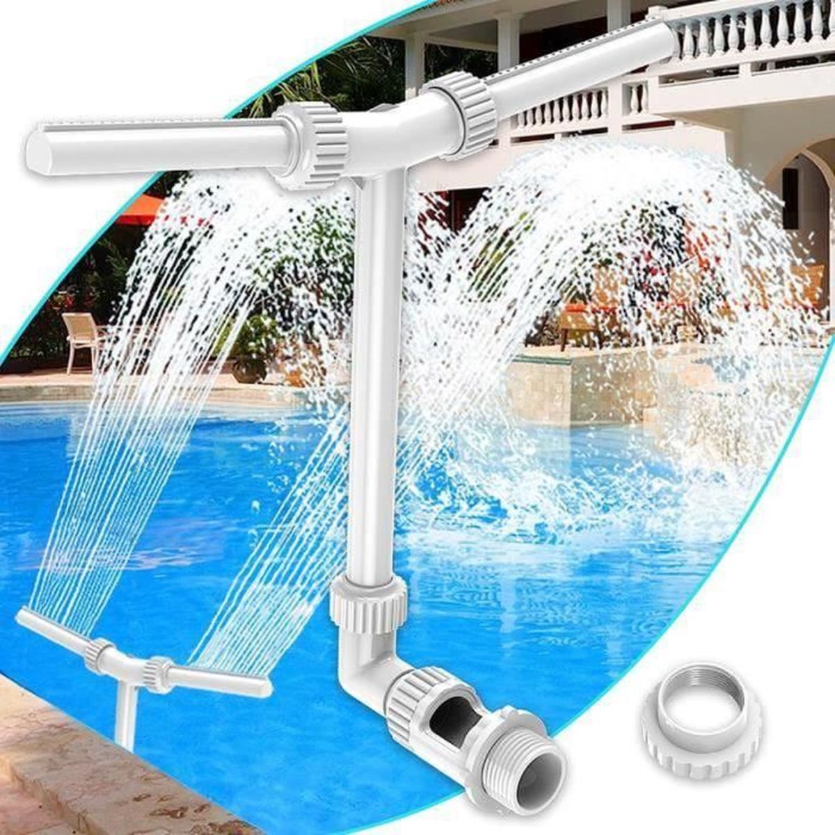 Fontaine De Piscine Double Jet Fluorescente Verte - Refroidisseur Eau, Réglable, économe En énergie