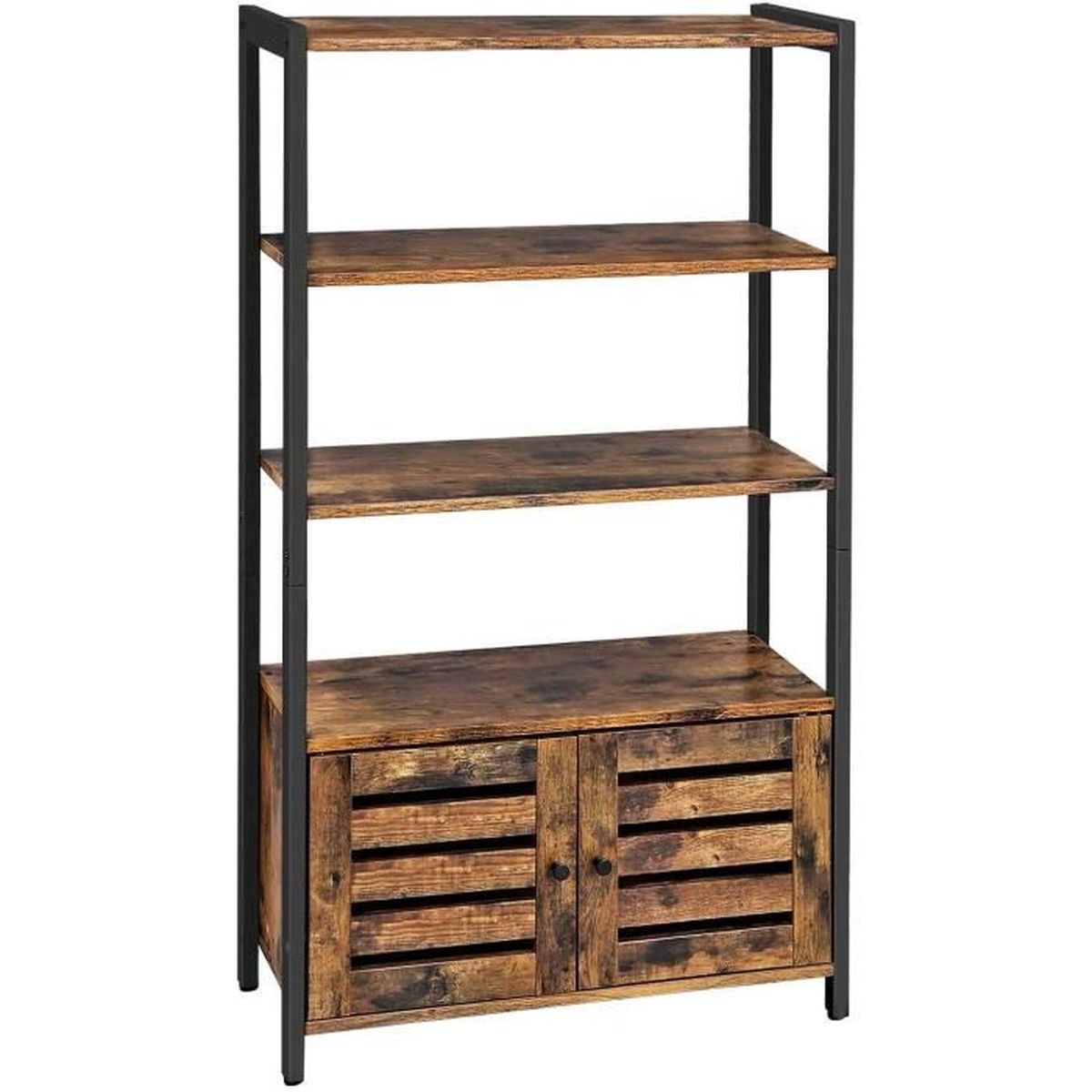 vasagle bibliotheque meuble de rangement style industriel avec 3 etageres et 2 portes battantes pour salon bureau a domicile c cdiscount maison