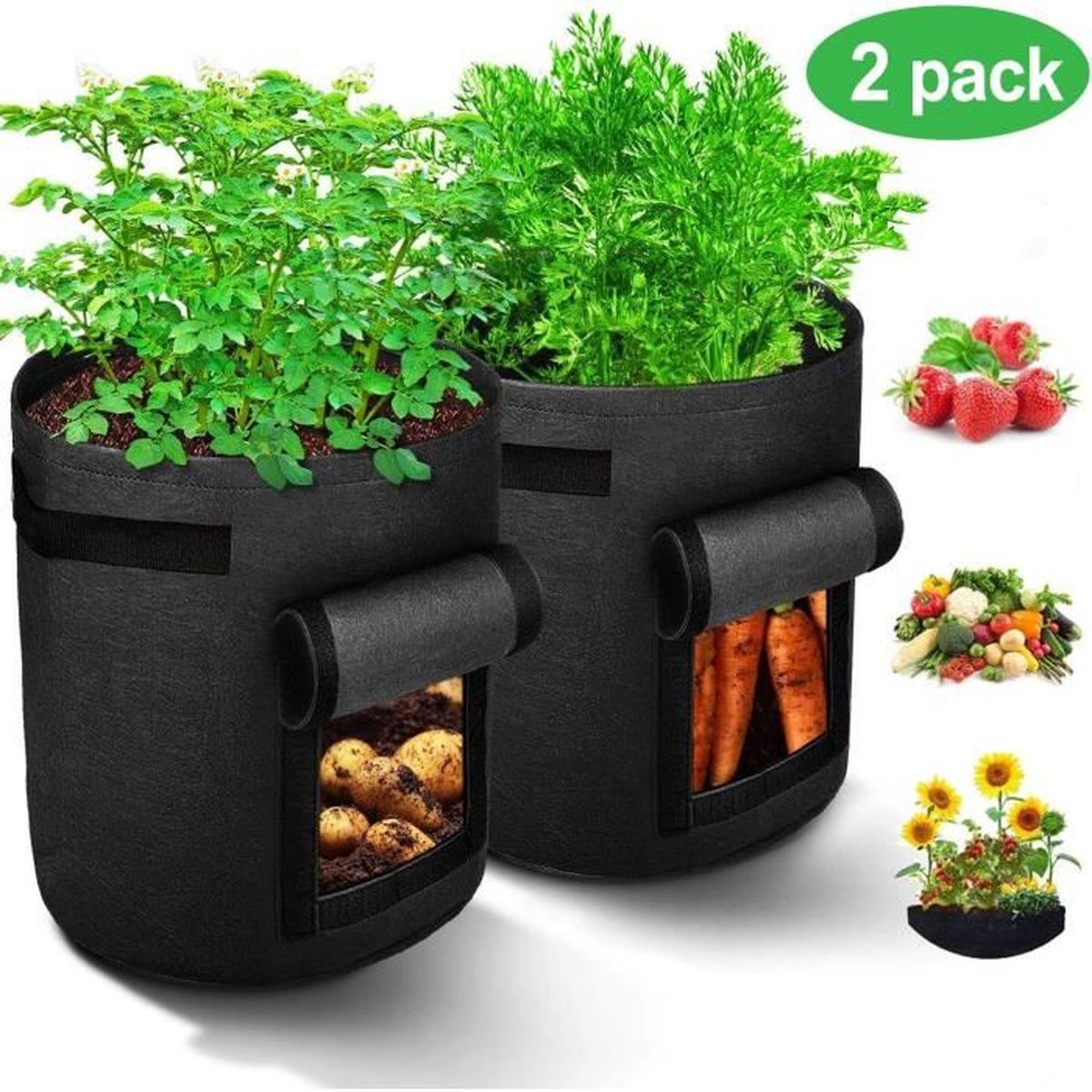 2pcs 10 Gallons Sacs De Culture Pour Pommes De Terre 35x45 Cm Jardin Sac De Legumes Tissu Non Tisse Sac De Plantation A Fenetre Noir Achat Vente Sac A Dechets Verts 2pcs