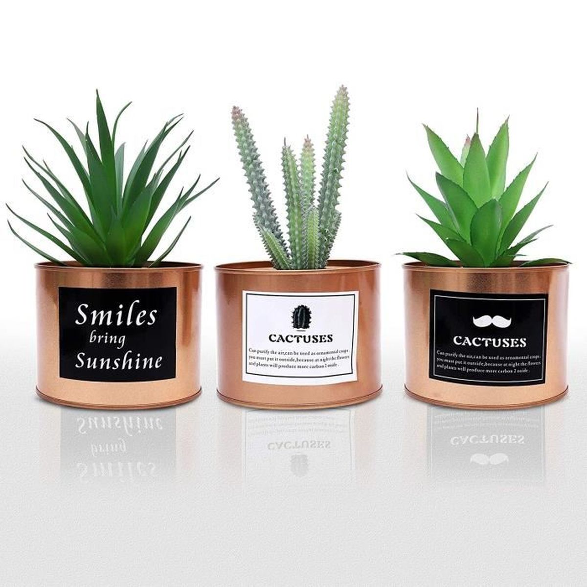 mini plantes artificielles lot de 3 petites fausses plantes succulentes cactus en plastique avec pot en metal cdiscount jardin